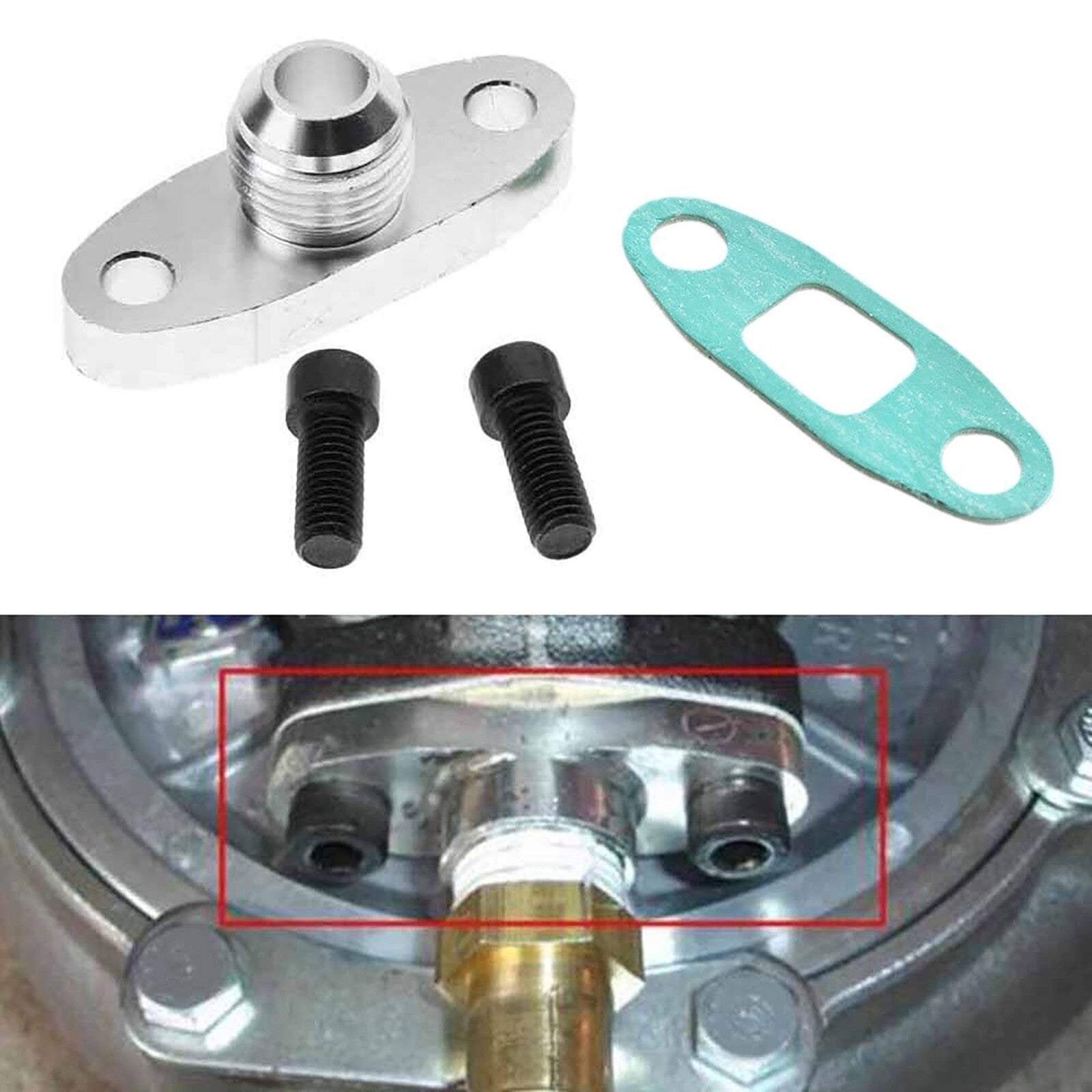 Turbo Oil Feed Line Flange Gasket AN10 Fitting Adapter Part For T3 T4 T04E GT30