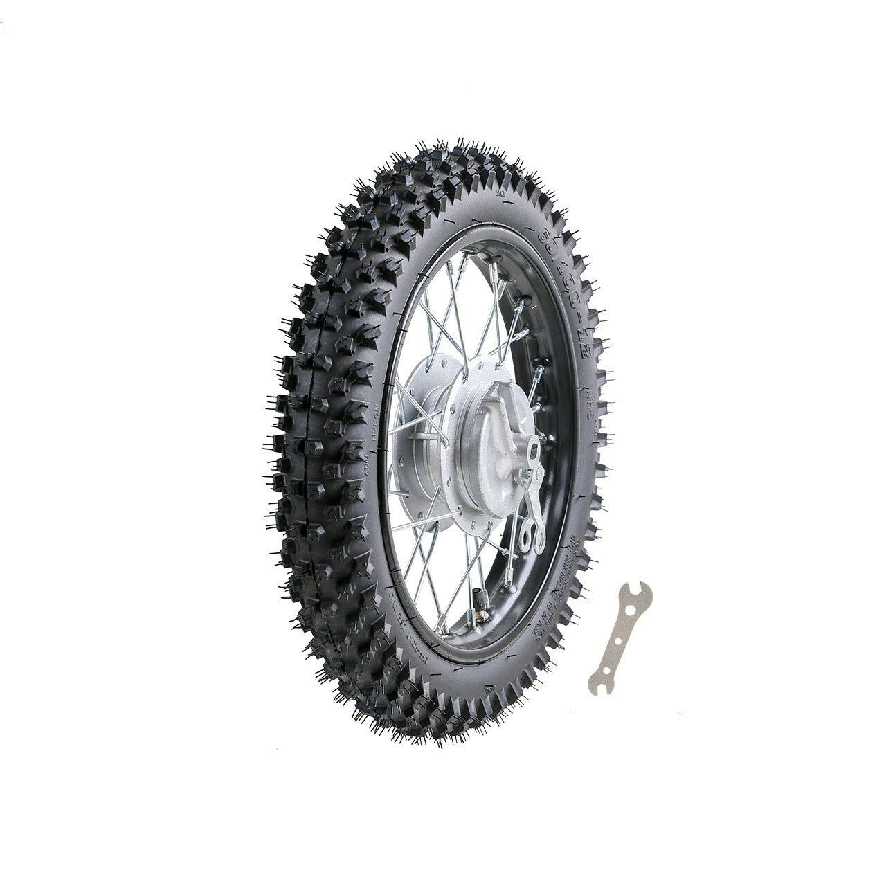 12-inch front wheel, 60/100-12 tire, 1.4x12 rim, 1.4x12 ft diameter, suitable for bicycles with capacities of 50cc, 70cc, 110cc, or 125cc.