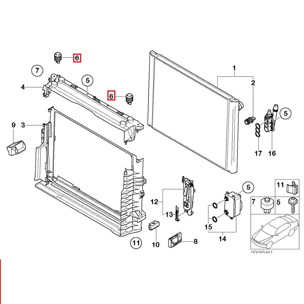 2 Radiator mounting brackets 17117514402 are suitable for BMW E90, E60, E66, 325i, 330i, 545i, and 730Li.