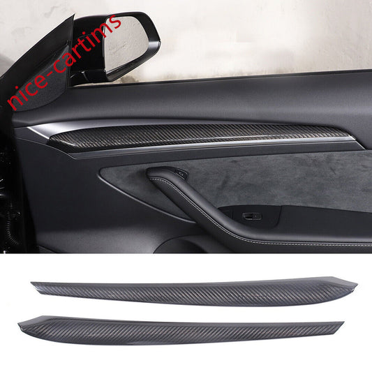 2¡ÁReal Carbon Fiber Interior Door Panel Decor Cover for Tesla Model 3 /Y 2021-23