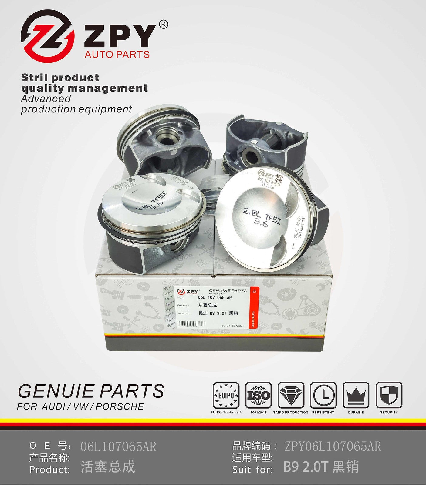 ZPY Piston assembly for Audi B92.0T black pin 06L107065AR 06L107065AR