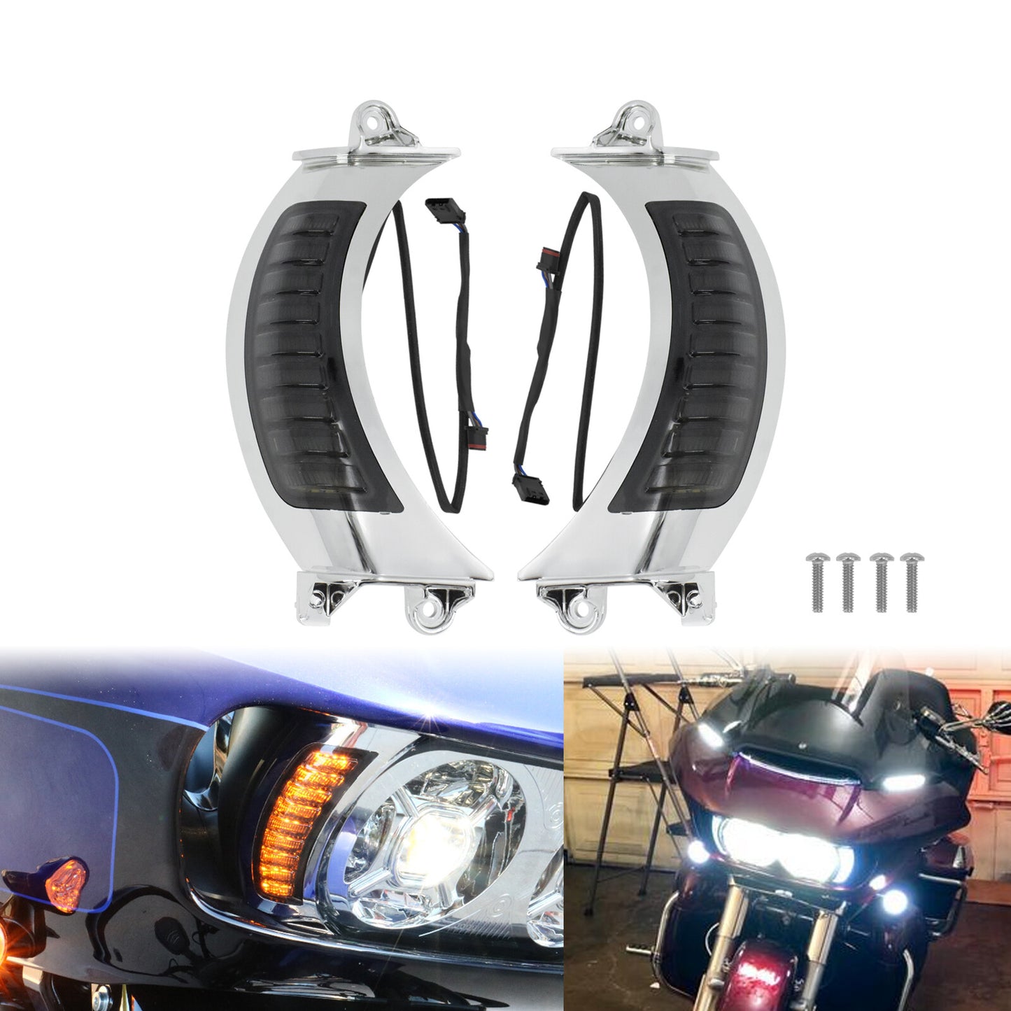 Chrome LED Side Marker Lamp Turn Singals Light Fit for Harley Road Glide 15-2023
