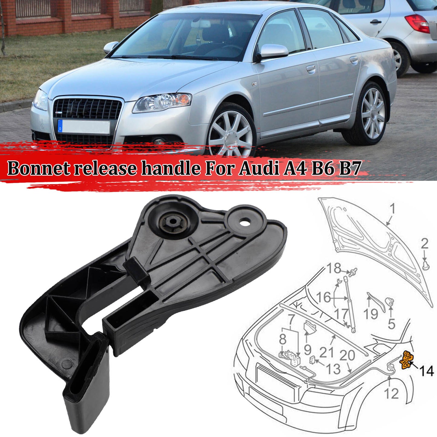 Range hood latch release lever handle opener LHD suitable for Audi A4 B6/B7 01-08 8E1823533B