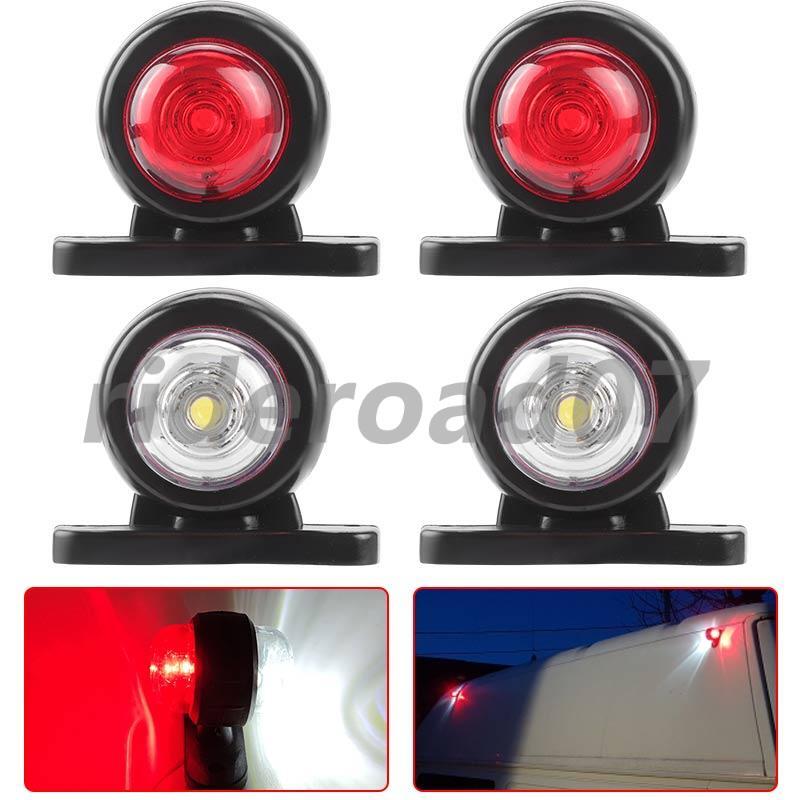 4X White+Red Round LED Side Marker Light Dual Face Turn Signal For RV Truck Van
