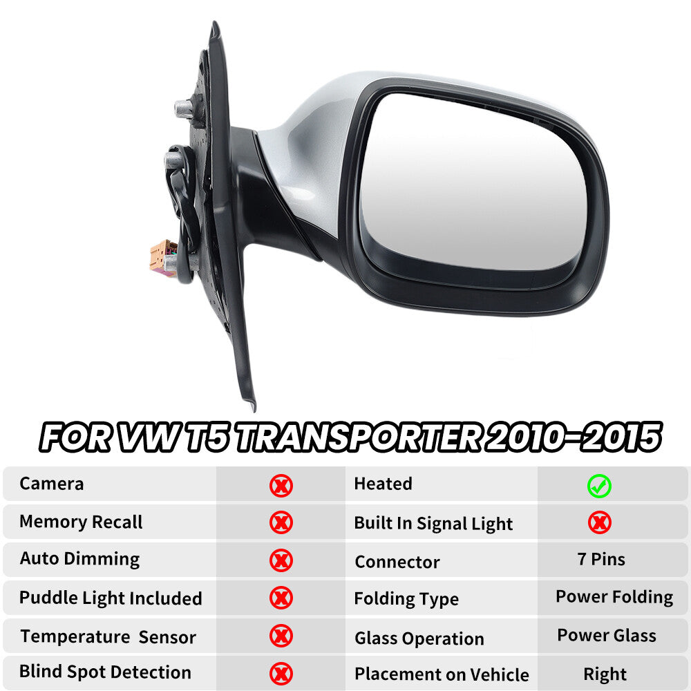 F¨¹r for VW T5 Transporter 2010-2015 Au?enspiegel R¨¹ckspiegel Silber Rechts 7 Draht