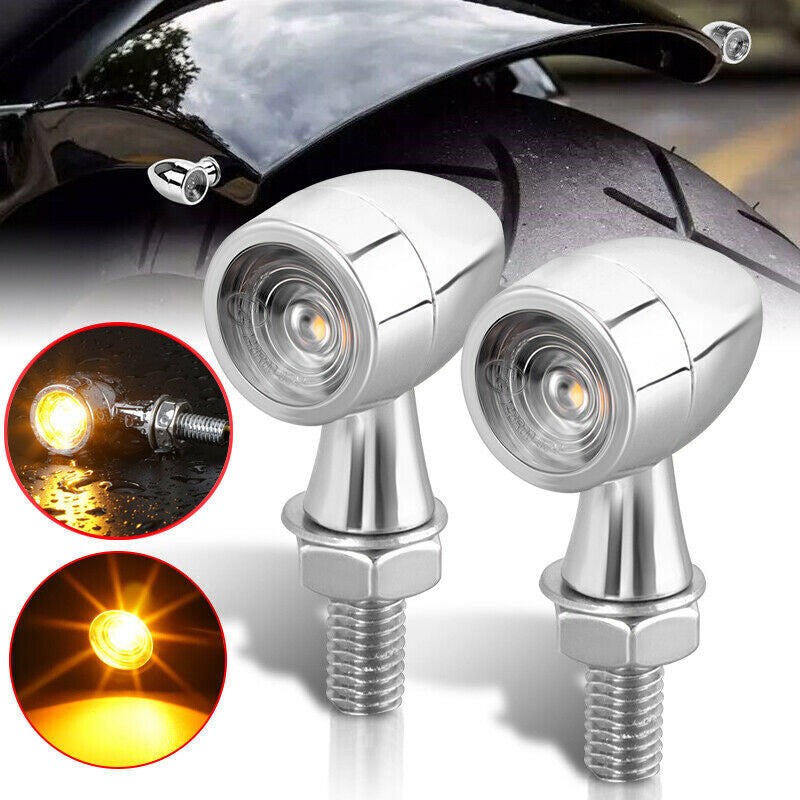 LED Chrome Alloy Motorcycle for Mini Turn Signal Lights and Flashers for Harley Bobber Racer