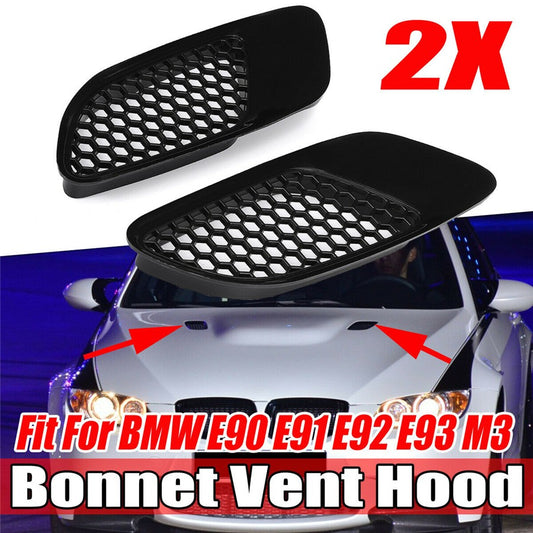 2x Gloss Black Hood Vent Air Intake Scoop Cover for BMW E90 E91 E92 E93 M3 Style