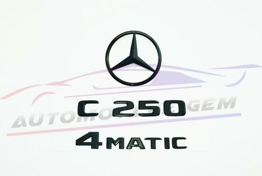 C250 4MATIC rear star badge, glossy black lettering badge for AMG for Mercedes W204