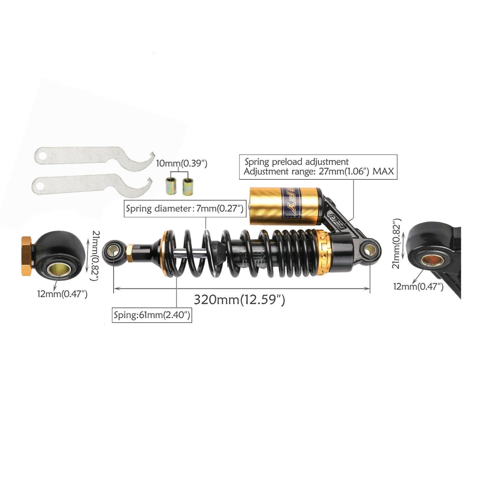 320mm Motorcycle Rear Back Shock Absorber For Pit Trail Dirt Bike ATV Quad 540lb