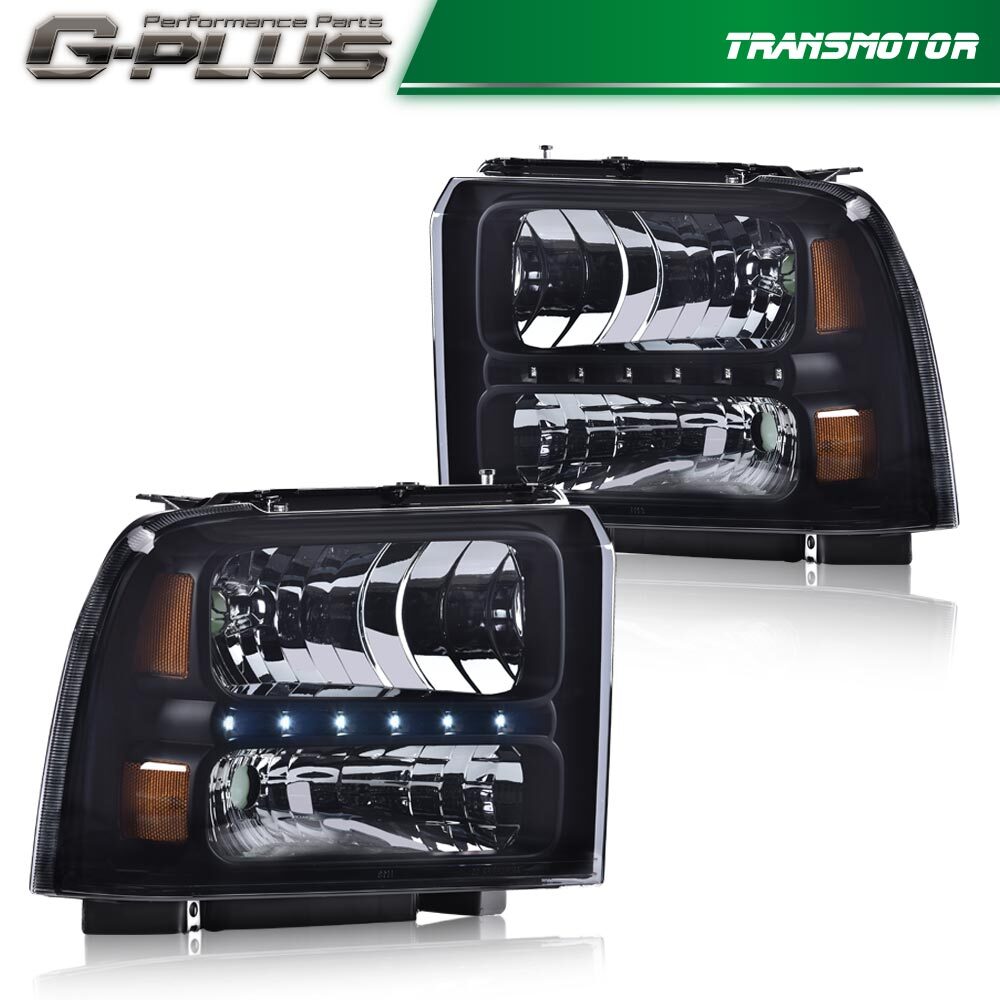 Suitable for 05-07 F250 F350 F450 F550 Super Duty LED DRL headlights in black.