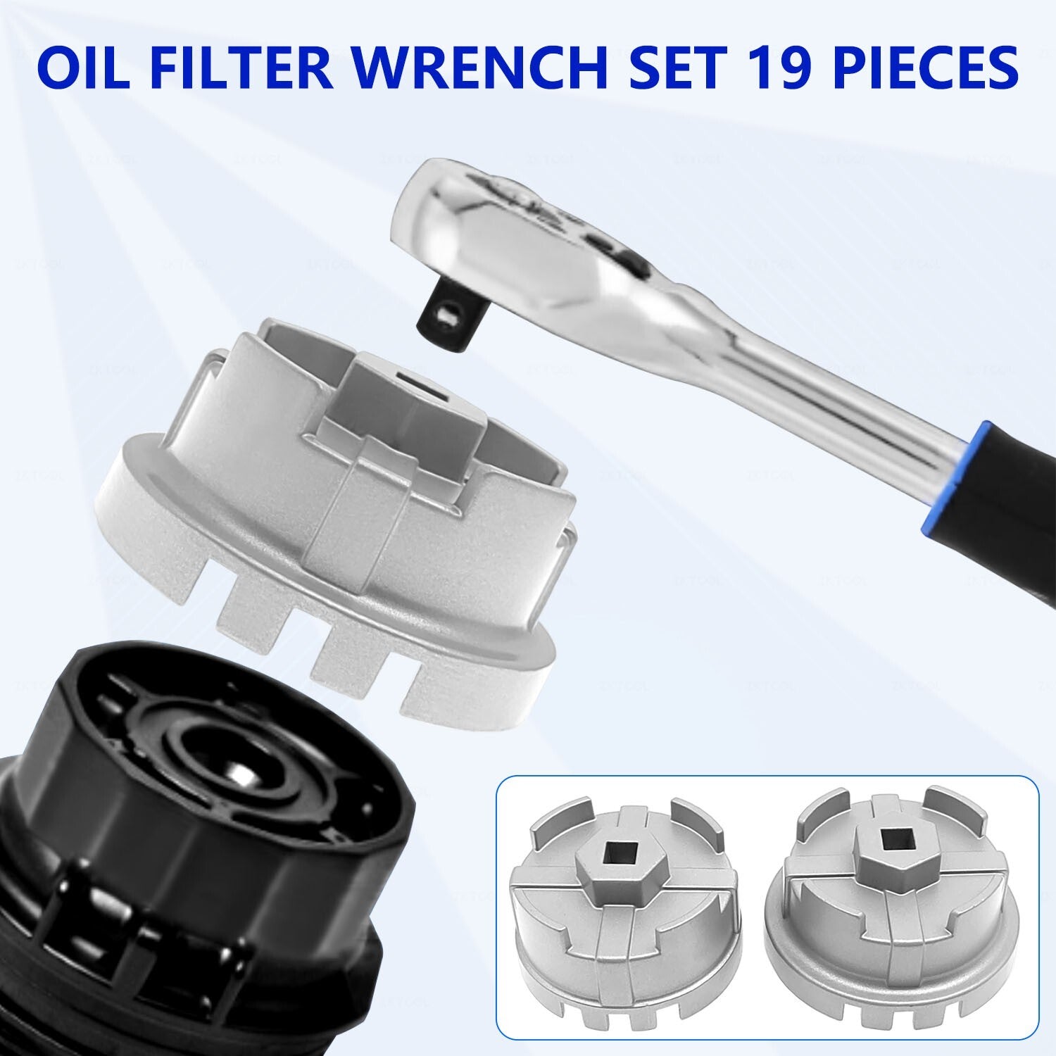 Universal 19pc Oil Filter Wrench Removal Set Multi Fitment Sockets Adjustable