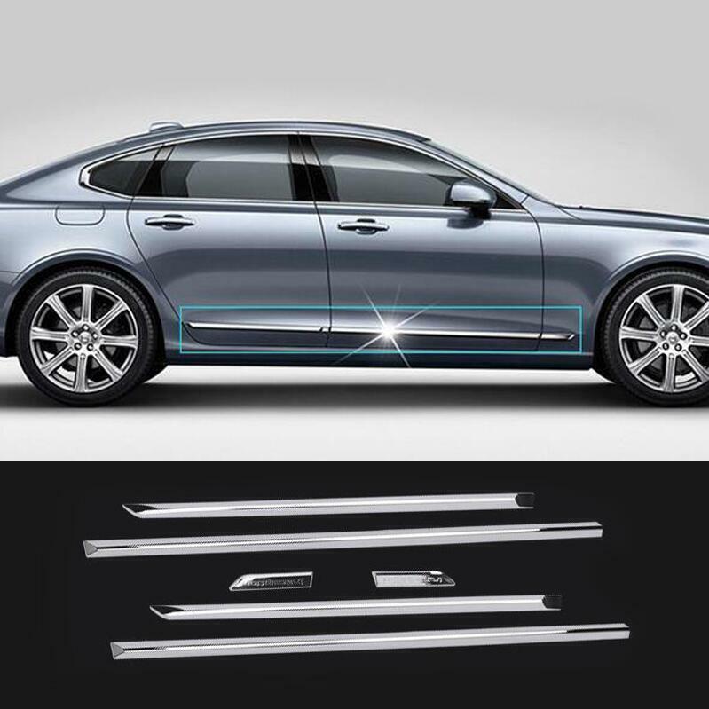 for Volvo S90 2017-2021 ABS Chrome Side Door Body Molding Cover Strip Trim 6x