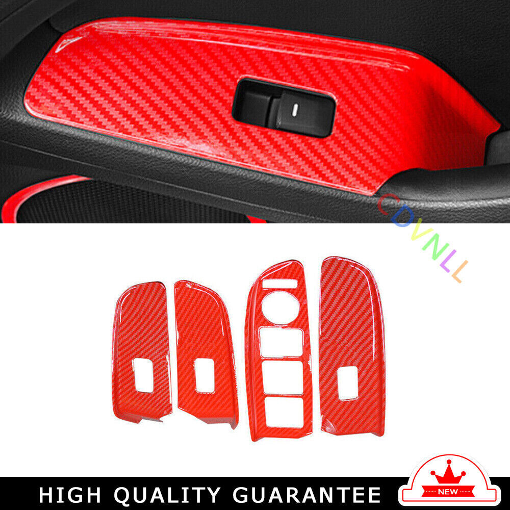 Glass Window Lifting Lock Panel Cover Trim for Kia K3 2014-2018 Red Carbon Fiber