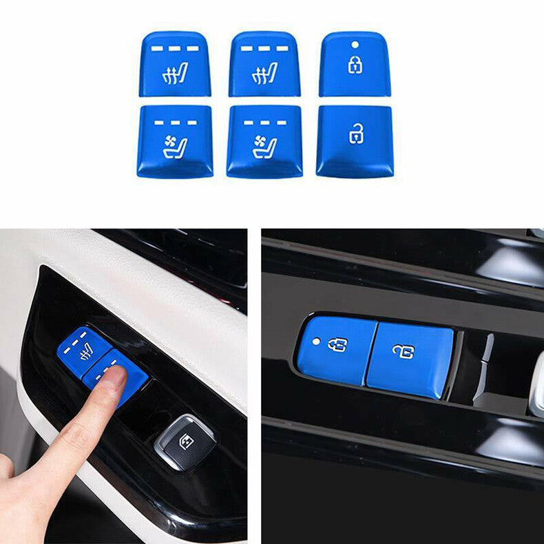 for Kia Carnival 2022-2023 Blue alloy for Seat & Door Lock Button Sticker Cover trim