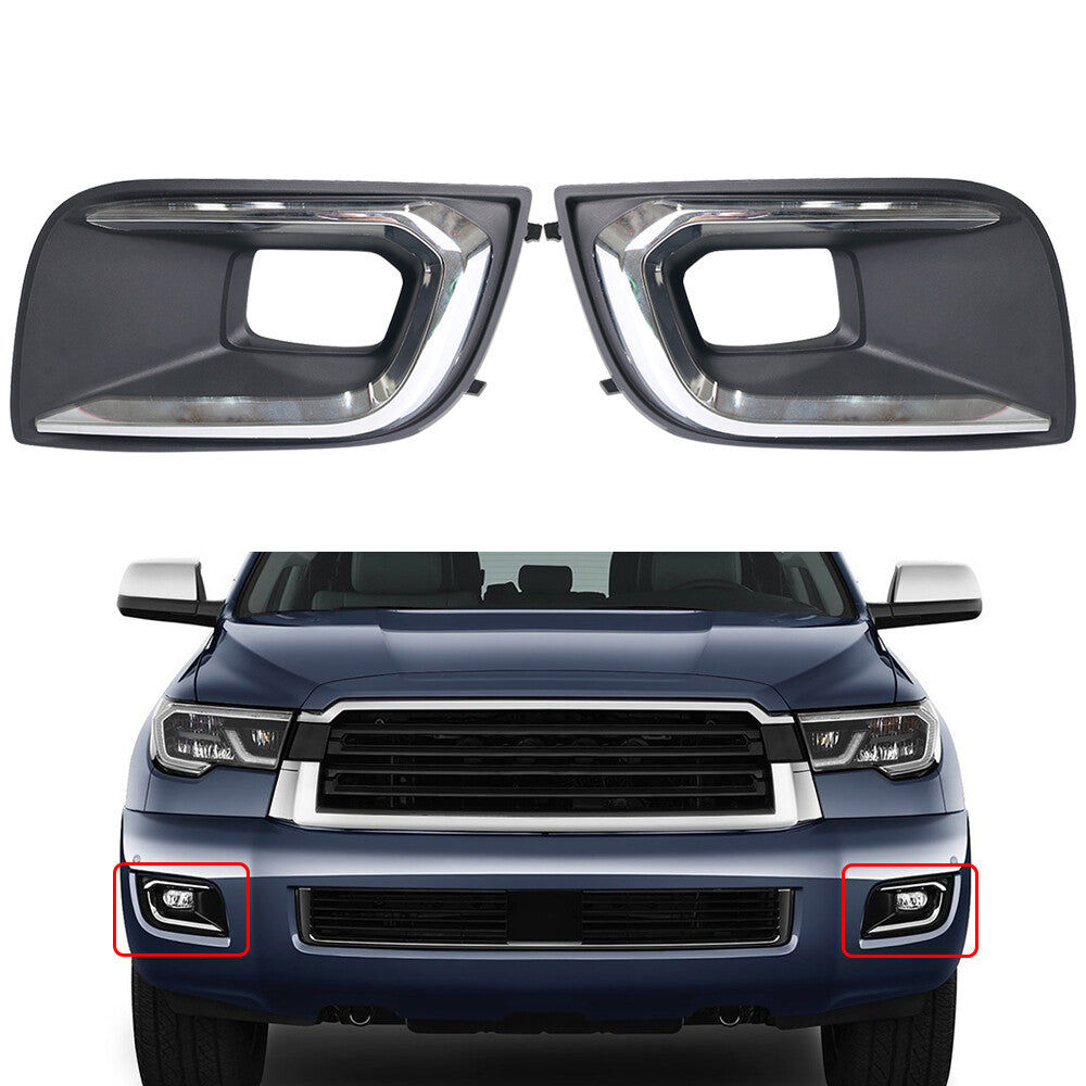 Fits For Sequoia 2018-2021 2x Front Left Right Bumper Fog Light Hole Bezel