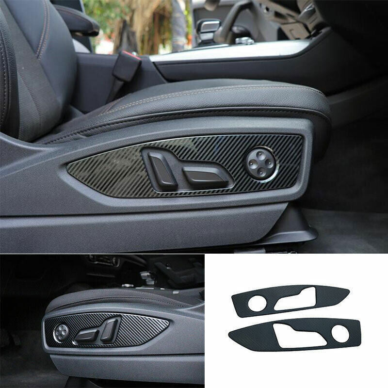for Audi Q5 2018-23 Carbon Fiber Steel for Seat Button Handle Panel Cover Trim 2PCS