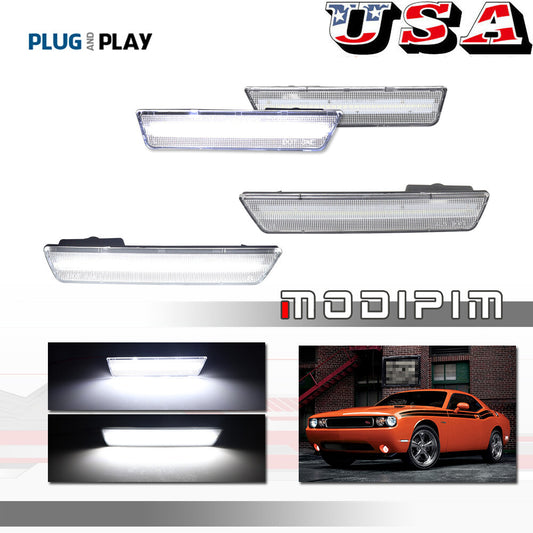 Frosted Clear Lens White LED F R Side Marker Lights for Dodge for Challenger 08-14