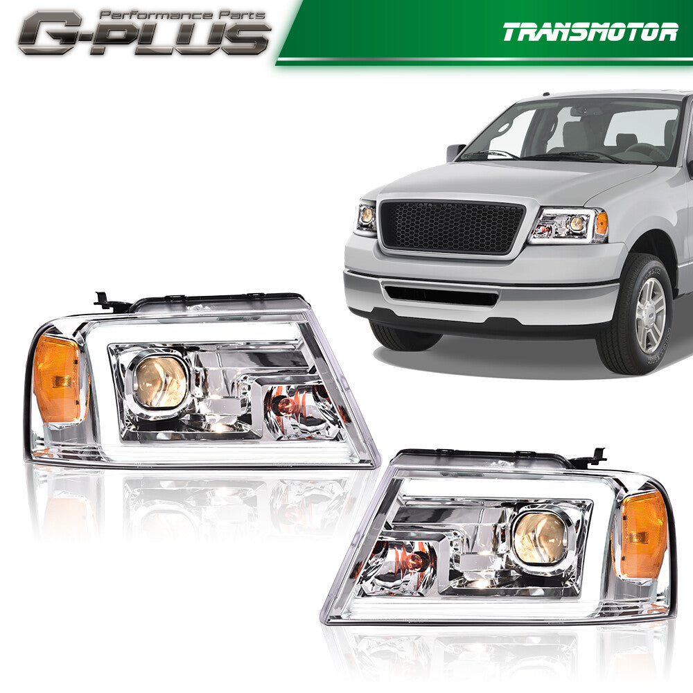 Suitable for 2004-2008 for Ford F-150/Mark LT Chrome/Amber LED DRL Projector Headlights