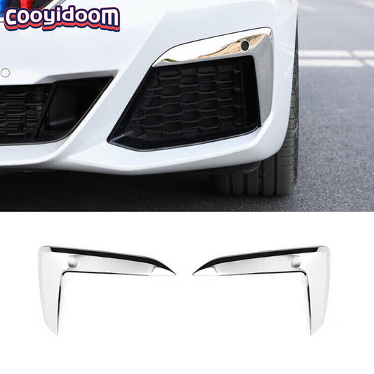 2-Piece Silver Steel Front Fog Light Strip Trim for BMW 5 Series M5 2021-2023