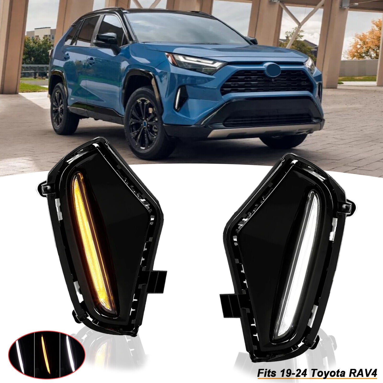 for Toyota RAV4 2019-2024 LED Double Color DRL Fog Lights W/Turn Signal Function