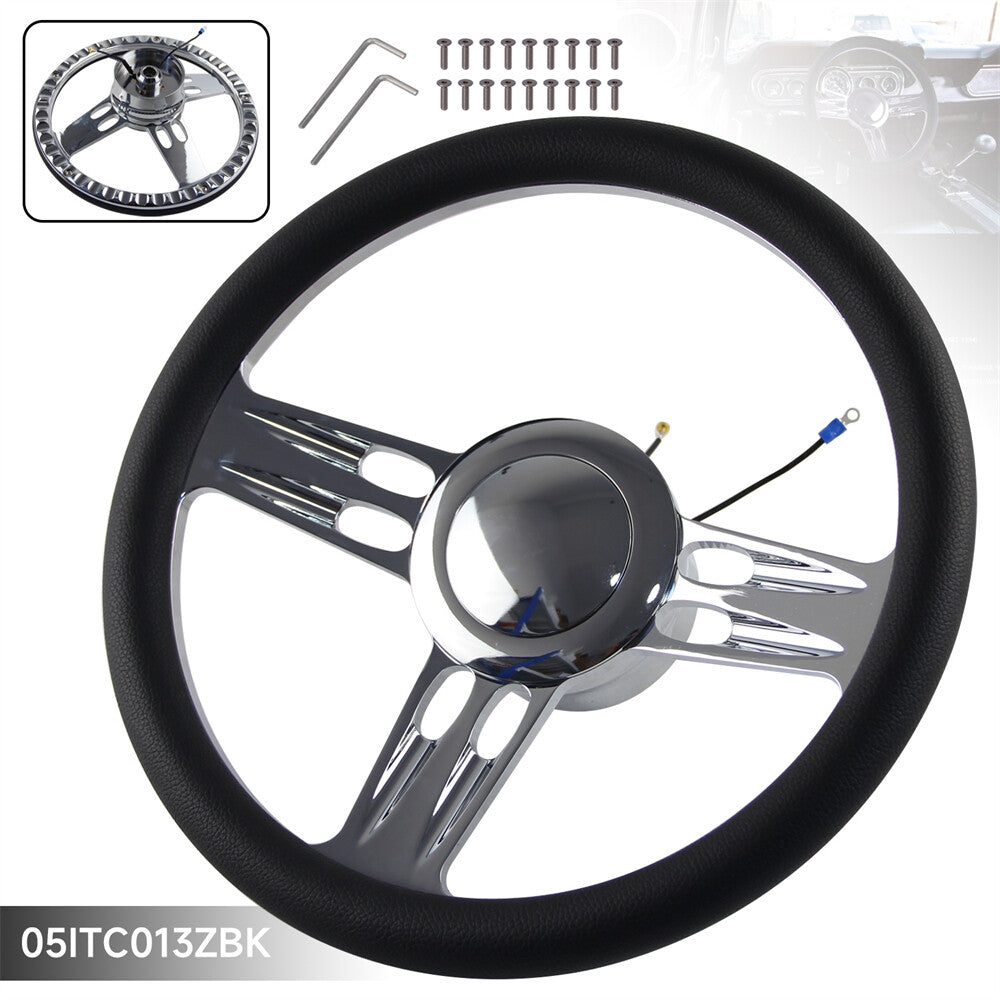 14 Chrome Half Wrap 9-Bolt Steering Wheel+Horn Adpter for Chevy GM for Buick for Jeep