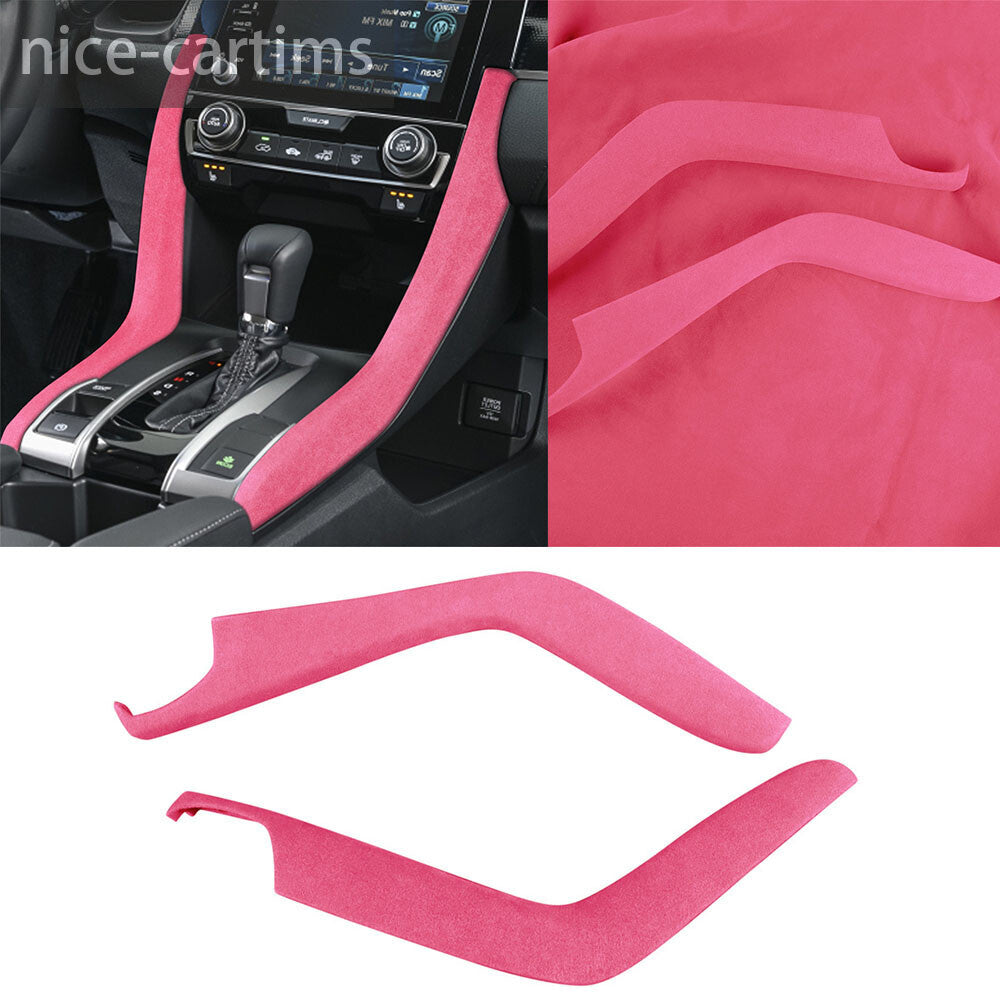 Suede Pink Central Control Gear Shift Side Panel Trim for Honda for Civic 10th 16-21