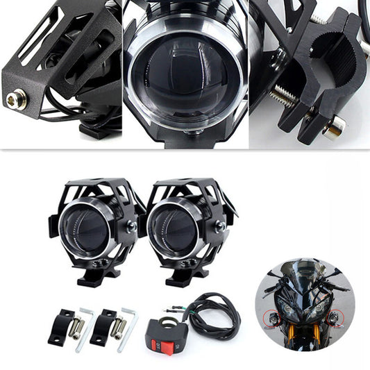 2x Motorcycle White Headlight Auxiliary Lamp LED Armor Spot Light Head  Switch