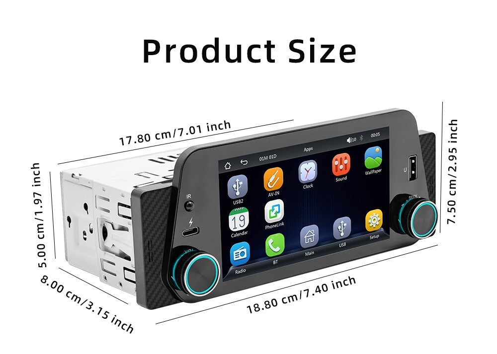 1 Din Radio Bluetooth Car Stereo MP5 Player For Apple CarPlay Android Auto USB