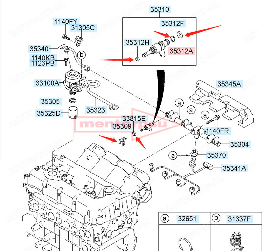 Fuel injector sealing kit for Hyundai Santa Fe for Kia Optima Sorento 2.4L 35312 2G700