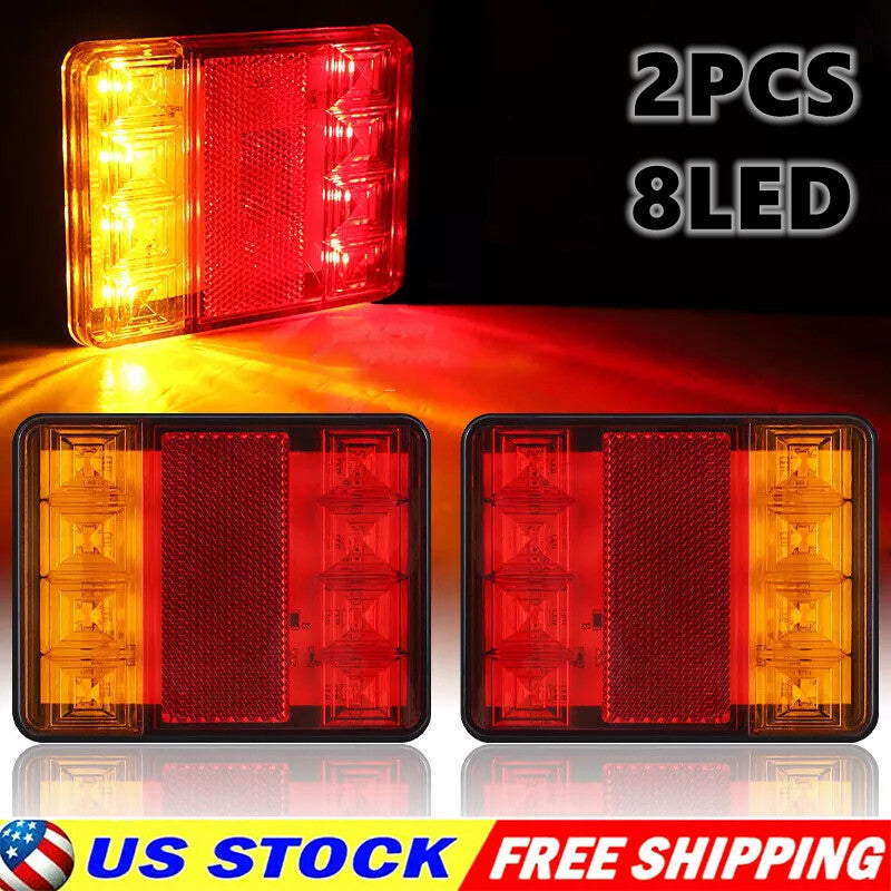 2-Pack Square LED Truck Trailer Stop Turn Tail Brake Lights Waterproof 8-LED