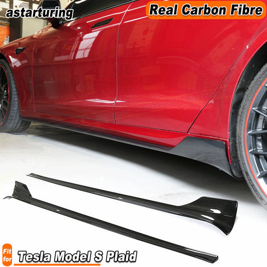 for Tesla for Model S Sedan 2021-2023 REAL CARBON Side Skirt Extension Spoiler Lip