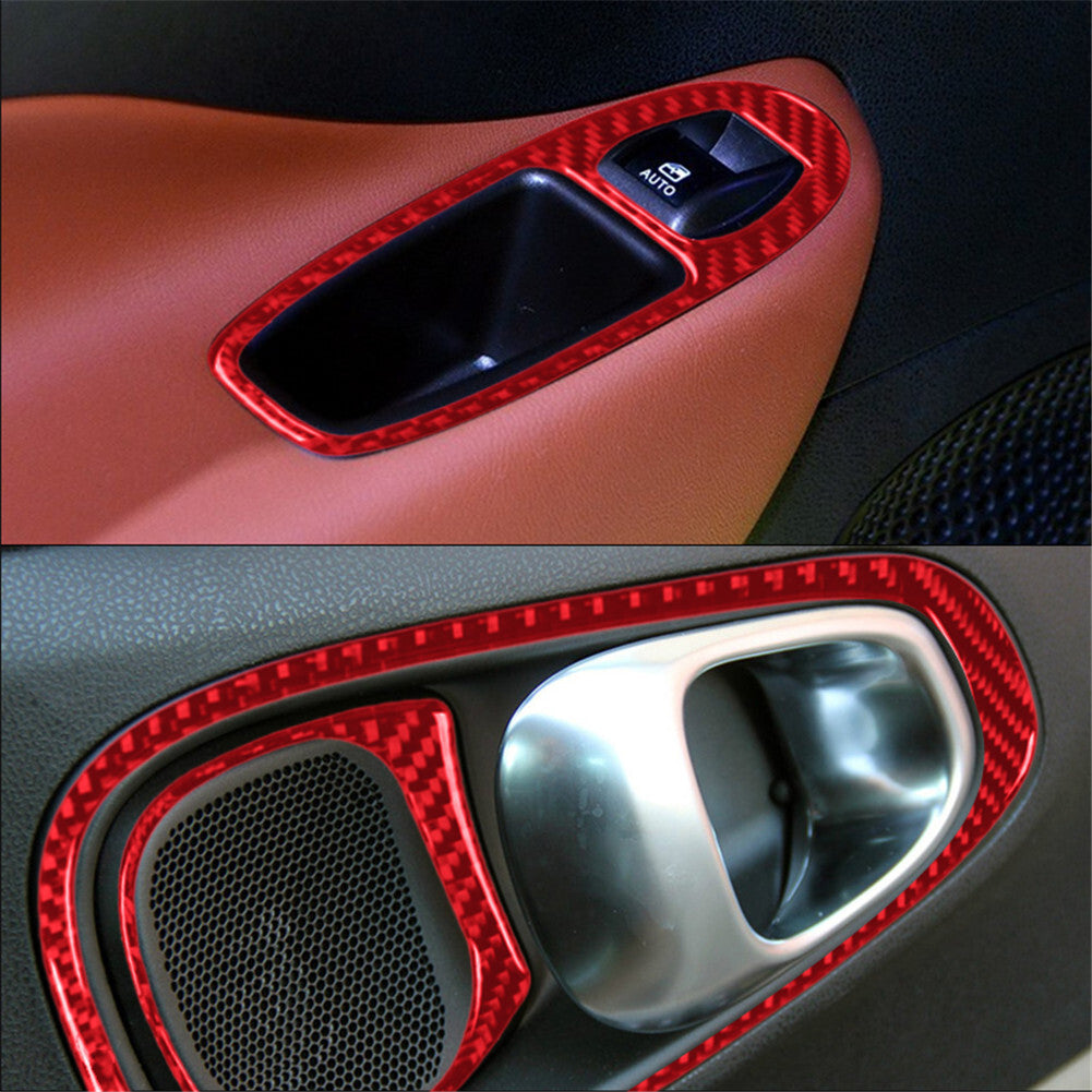 6X Red Carbon Fiber Interior Rear Door Handle Trim Cover for Fiat 500L 2014-2017