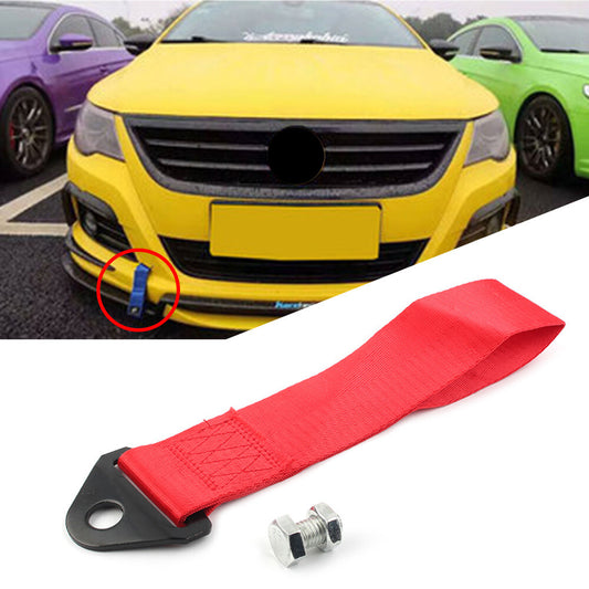 Red Racing Car Tow Towing Strap Belt Rope Rally Hook Universal Rear/Front Bumper