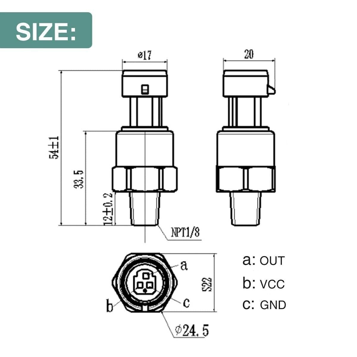 1/8 NPT Stainless Steel Pressure Sensor Transmitter Sensor Suitable for Oil, Air, Fuel Gas 150 psi