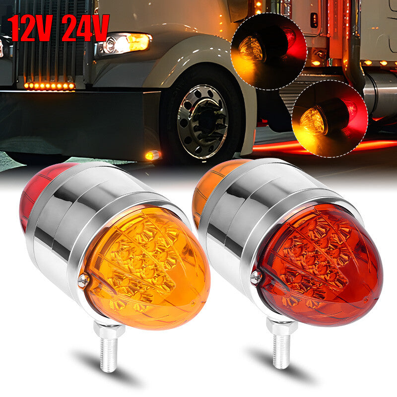 2X Red/Amber LED Double Face Marker Light Turn Signal Semi Truck RV Fender Lamp