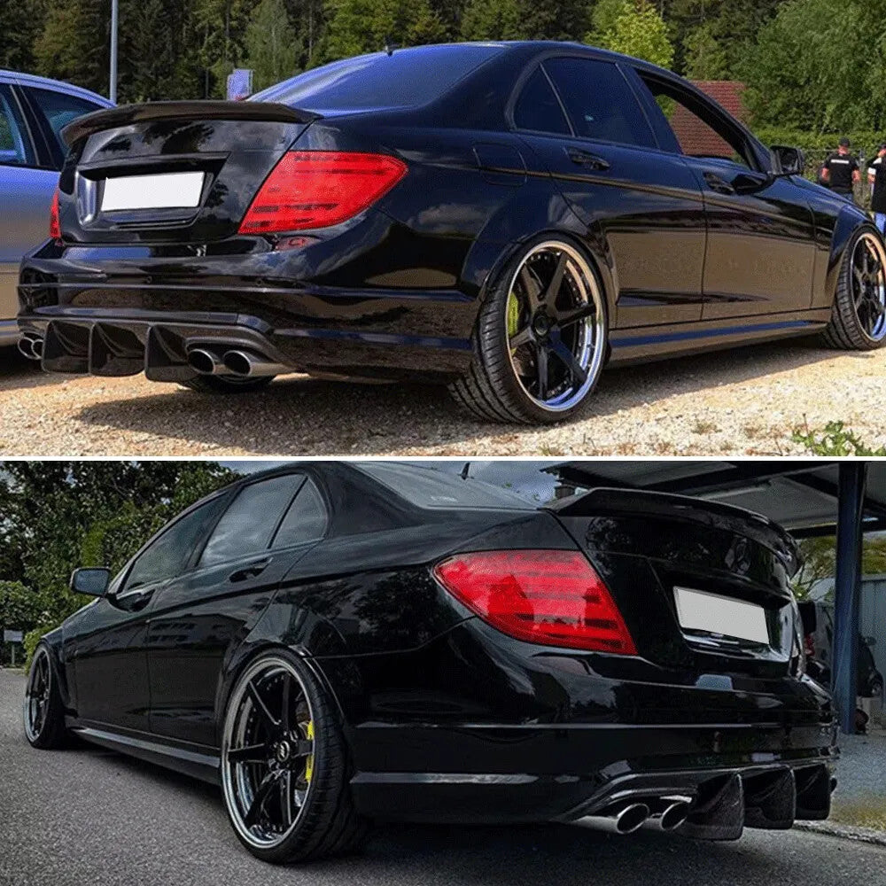 Rear Bumper Diffuser Big Fins Carbon Fiber for Benz W204 Sport C63 AMG 2009-2011