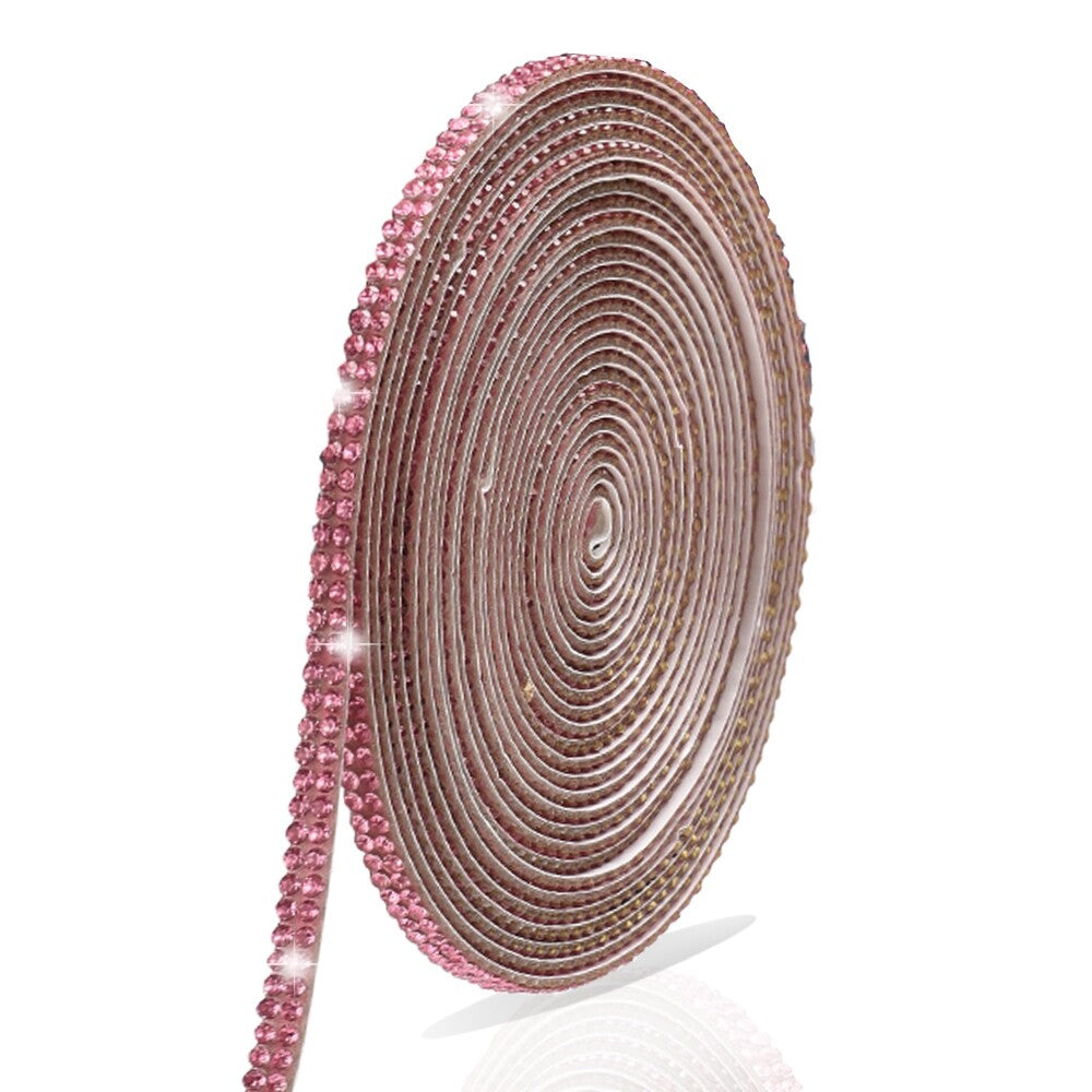 5.4 Yards DIY Diamond Bling Ribbon Stickers Rhinestone Tape Roll Deco Pink