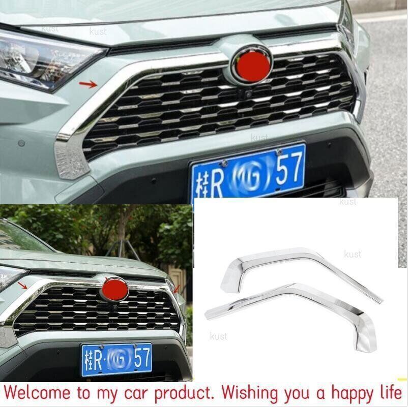Chrome Front Center Mesh Grille Side Strip trim cover for Toyota RAV4 2020-2023