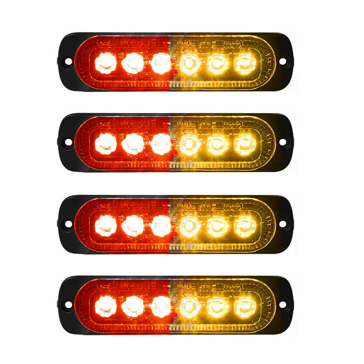 4x 6-LED Red Amber Car Recovery Flashing Grid Beacon Warning Strobe Lights 12V