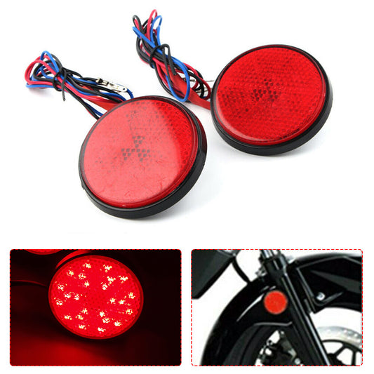 2x Motorcycle Red 24 LED Round Reflectors Tail Brake Stop Turn Signal Light Lamp