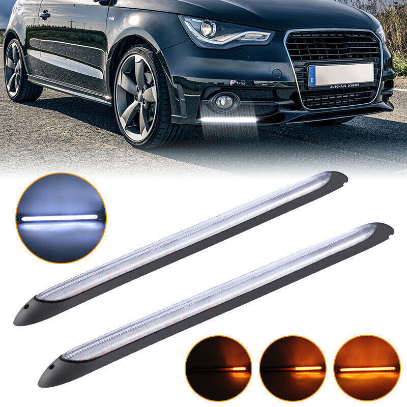 2X 28cm LED DRL Daytime Running Lights Strip Turn Signal Sequential White/Yellow