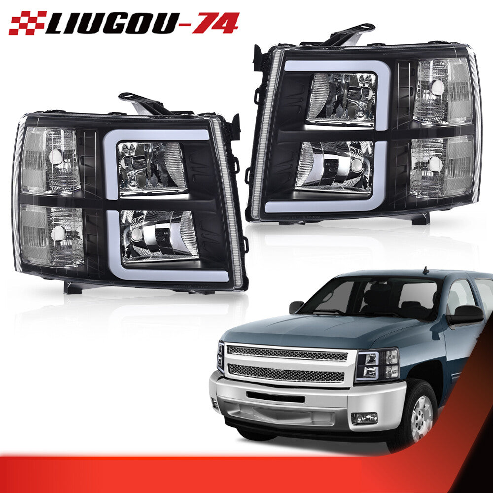 LED DRL strip-shaped black headlights suitable for 07-13 for Chevrolet Silverado 1500 2500