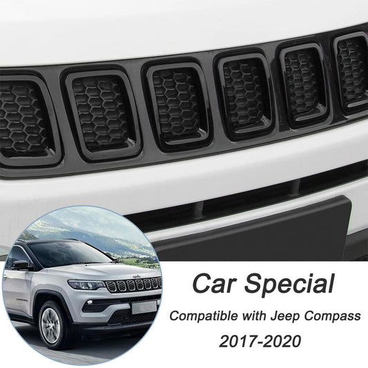 7pcs Grille Grill Cover Inserts Frame Trims Kit for Jeep Compass 2017-2020