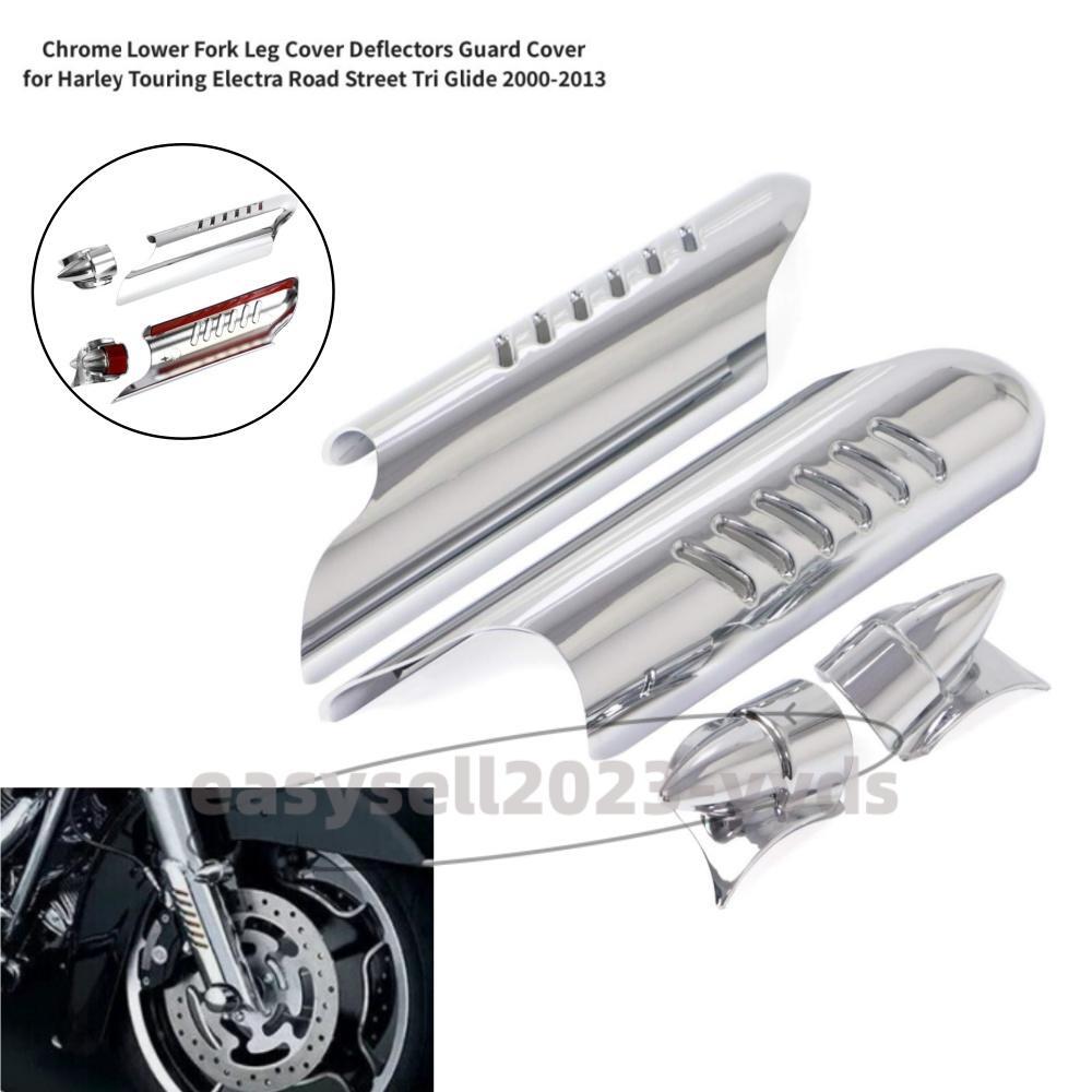 Chrome Fork Lower Leg Deflectors Shield Cover for Harley Touring FLHT 2000-2013