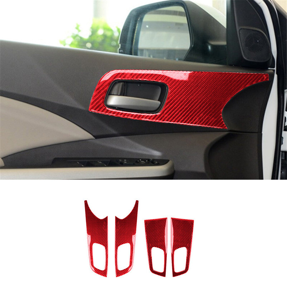 4Pcs Red Carbon Fiber Side Door Handle Cover Trim for Honda CRV CR-V 2012-2014