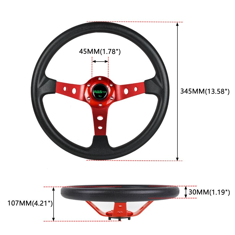 14 350mm 6 Bolt Racing Car Steering Wheel w/Horn Button Deep Dish 95mm
