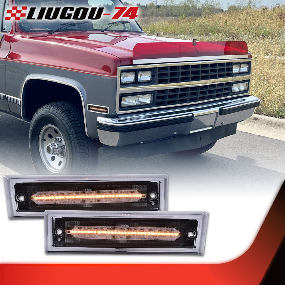 Amber LED front marker light with smoked lens suitable for Chevrolet C10, C20, C30, and for GMC (81-91mm).