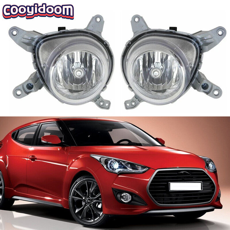 A pair of front fog light components for Hyundai for Veloster 2011-2017 vehicles.