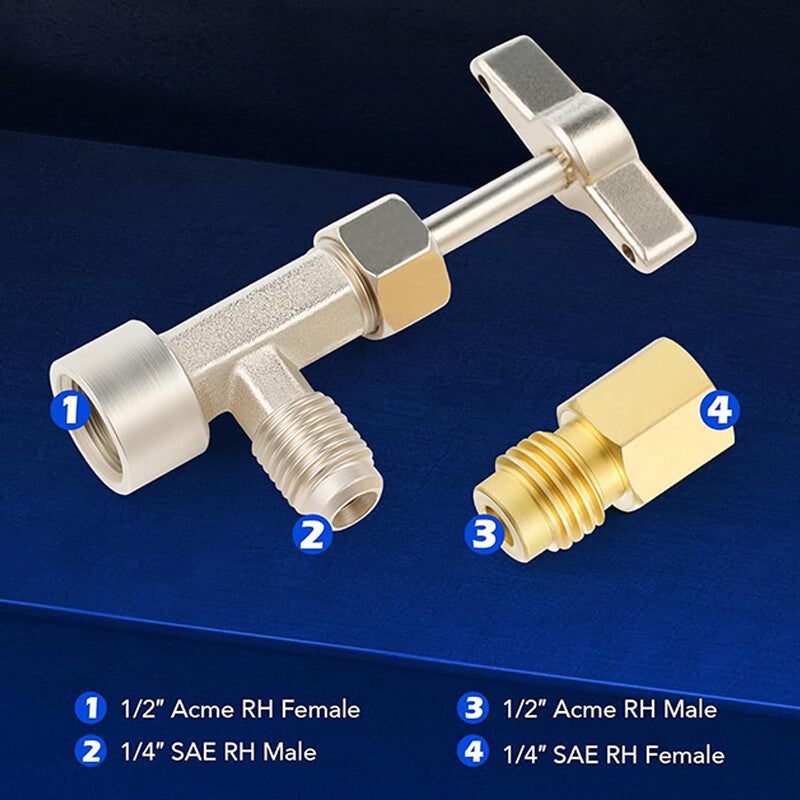 Self-Sealing R134a A/C Can Tap Tapper Adapter Dispensing Valve with Tank Adapter