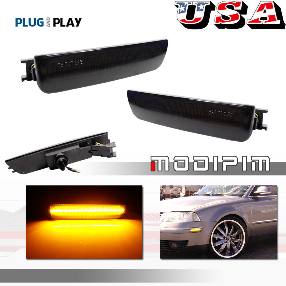 Left + Right Smoked LED Front Bumper Side Marker Lights Applicable to 2001-05 for Volkswagen for Passat B5.5